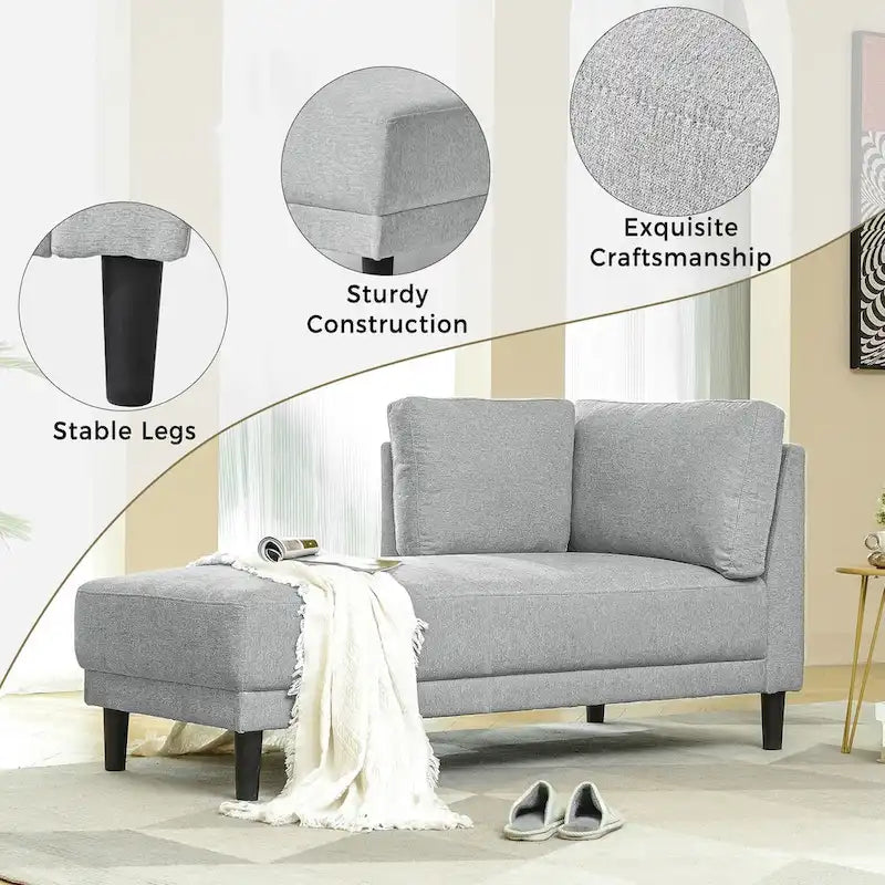 65 Linen Fabric Corner Sofa, Upholstered Indoor Chaise Lounge, Sleeper Sofa, Solid Wood Sofa Bed for Bedroom Living Room