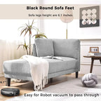 65 Linen Fabric Corner Sofa, Upholstered Indoor Chaise Lounge, Sleeper Sofa, Solid Wood Sofa Bed for Bedroom Living Room