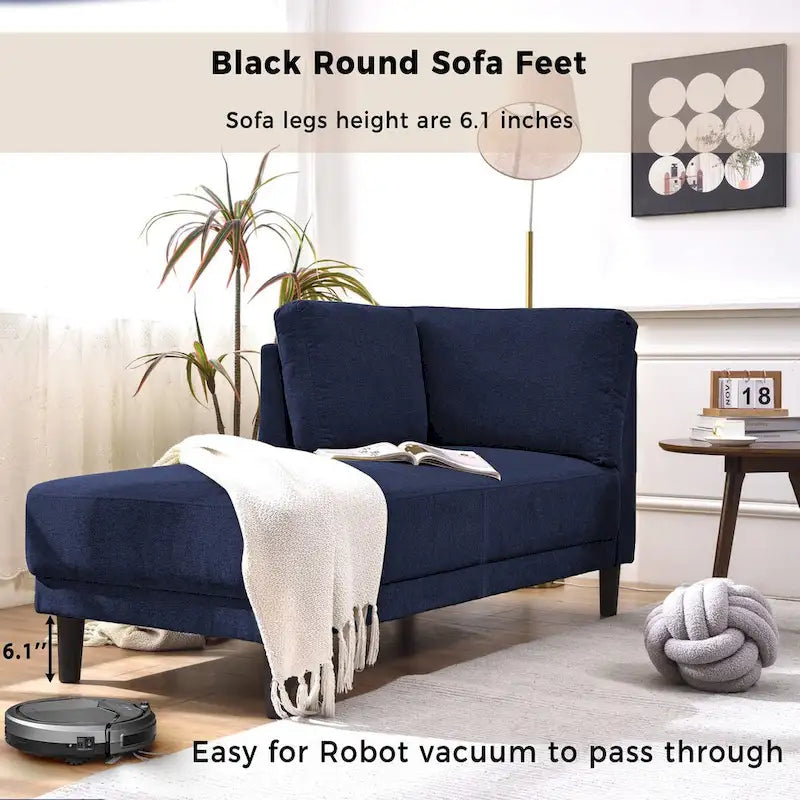 65 Linen Fabric Corner Sofa, Upholstered Indoor Chaise Lounge, Sleeper Sofa, Solid Wood Sofa Bed for Bedroom Living Room