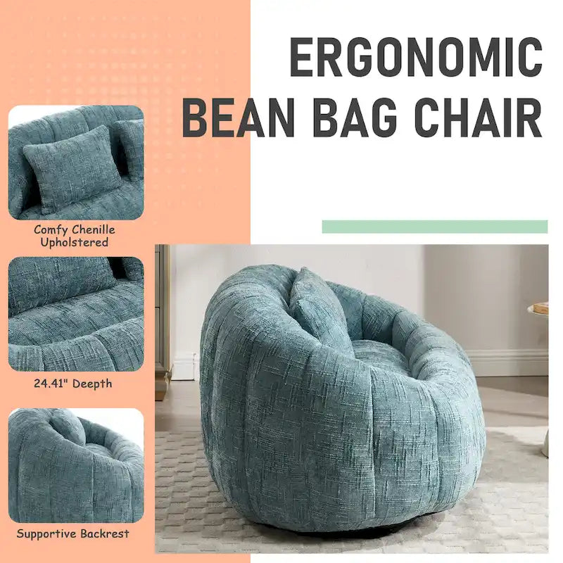 HOMEFUN Chenille Upholstered Durable Comfort Lounger High Back Bean Bag Loveseat Sofa