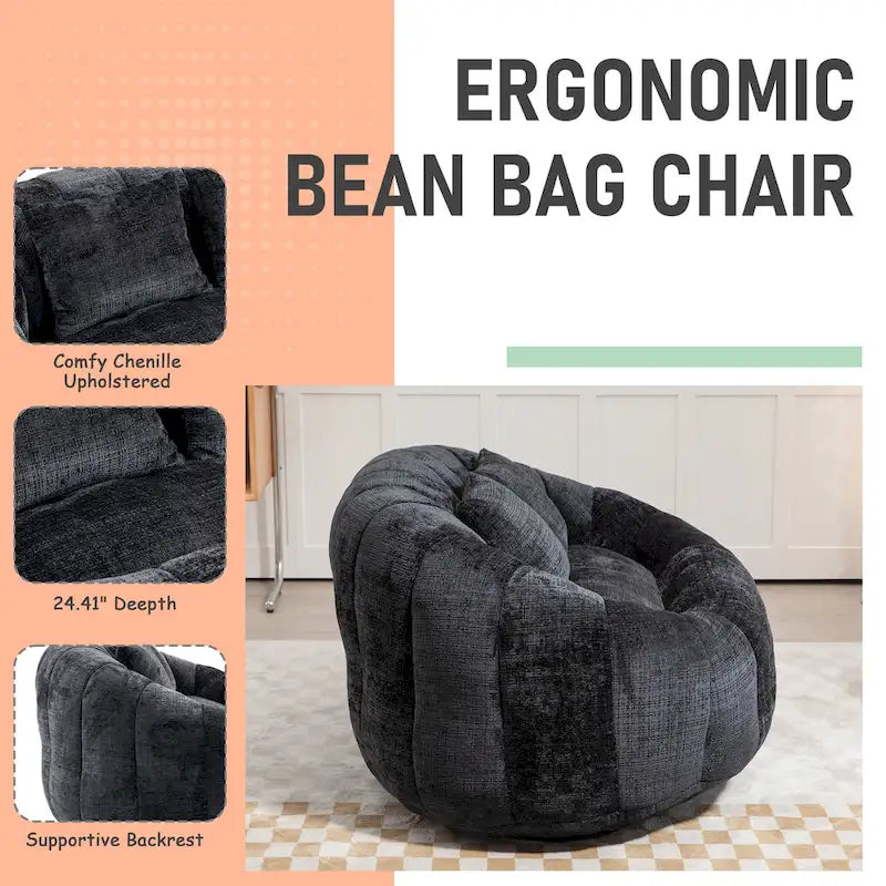 HOMEFUN Chenille Upholstered Durable Comfort Lounger High Back Bean Bag Loveseat Sofa