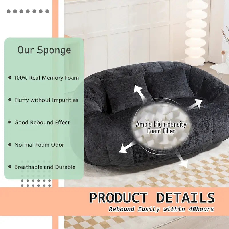 HOMEFUN Chenille Upholstered Durable Comfort Lounger High Back Bean Bag Loveseat Sofa