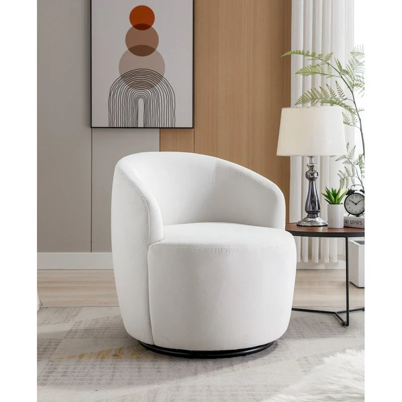 Velvet Fabric Swivel Barrel Chair with Black Powder Coating Metal Ring