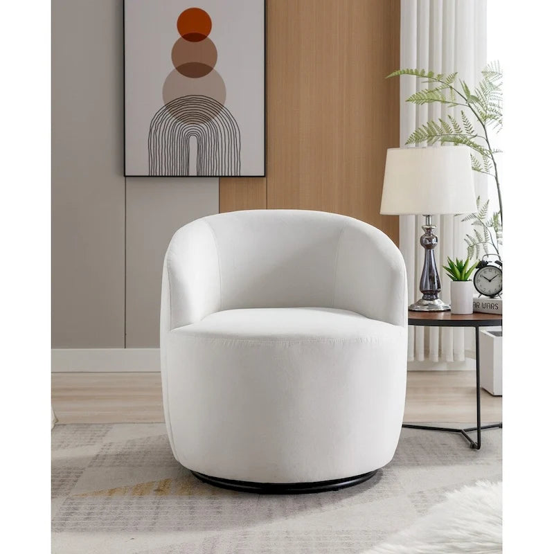 Velvet Fabric Swivel Barrel Chair with Black Powder Coating Metal Ring