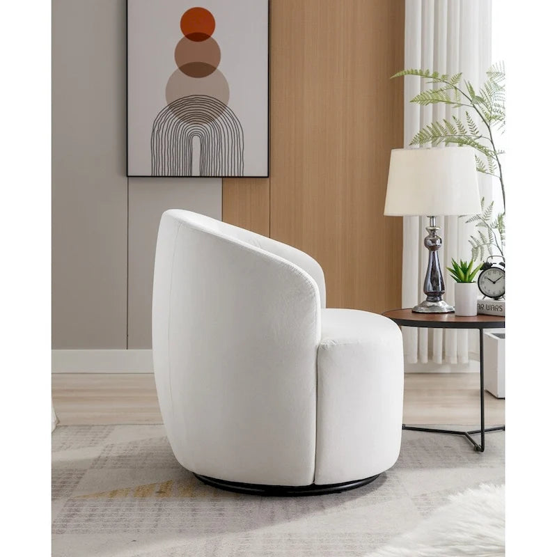 Velvet Fabric Swivel Barrel Chair with Black Powder Coating Metal Ring