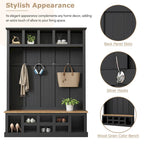 Hall Tree Hallway Storage Bench with Shoe Cubbies and Coat Rack with Hooks