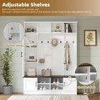 Hall Tree Hallway Storage Bench with Shoe Cubbies and Coat Rack with Hooks