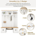 Hall Tree Hallway Storage Bench with Shoe Cubbies and Coat Rack with Hooks