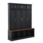 Hall Tree Hallway Storage Bench with Shoe Cubbies and Coat Rack with Hooks