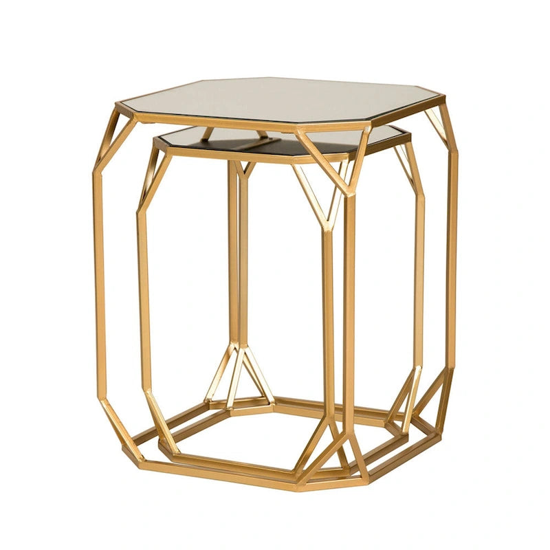Glitzhome Set of 2 Glam Glass Modern Side Table Sofa Table