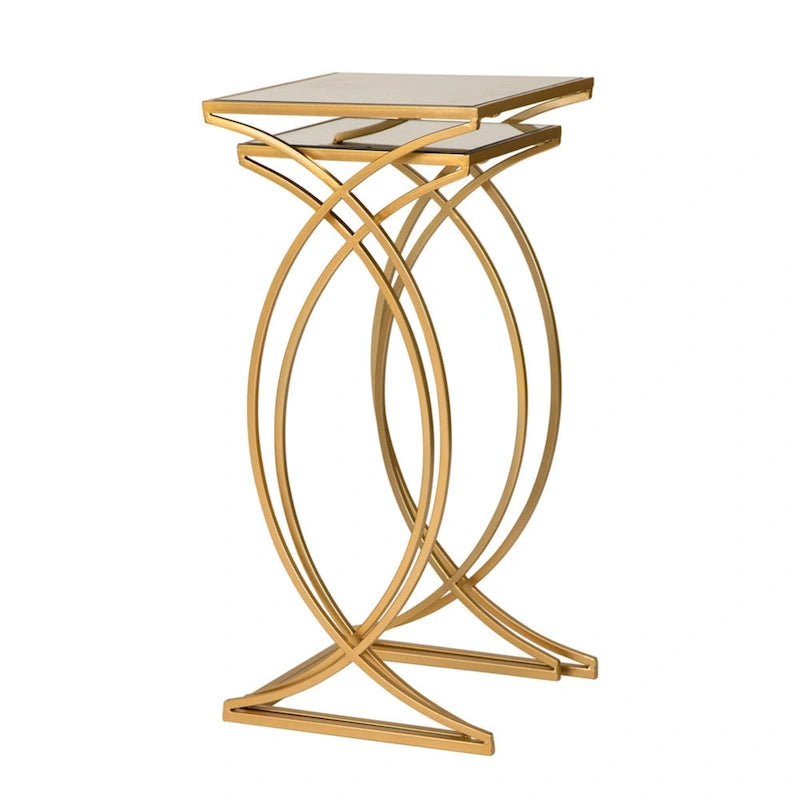 Glitzhome Set of 2 Glam Glass Modern Side Table Sofa Table