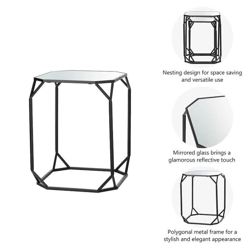 Glitzhome Set of 2 Glam Glass Modern Side Table Sofa Table