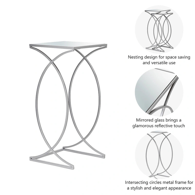 Glitzhome Set of 2 Glam Glass Modern Side Table Sofa Table