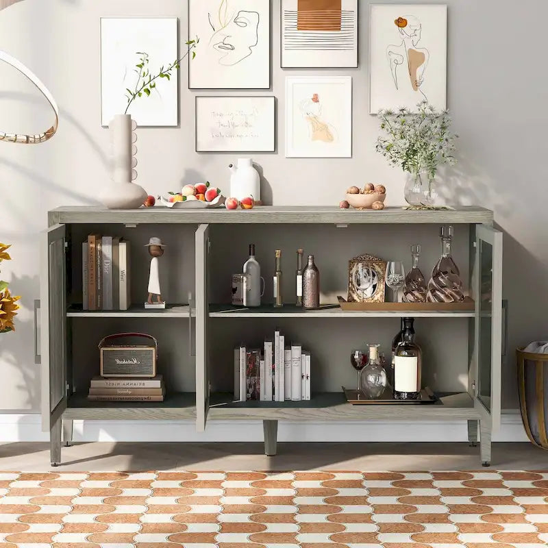34 Tall MDF 3-door Accent Cabinet with Adjustable Shelf
