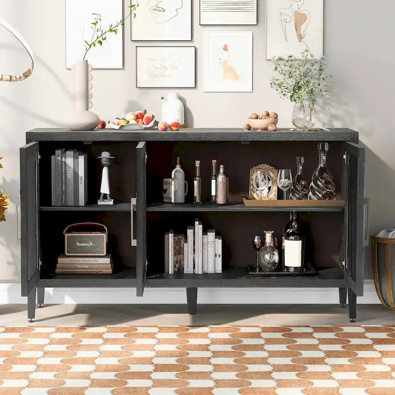 34 Tall MDF 3-door Accent Cabinet with Adjustable Shelf