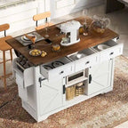 Farmhouse Kitchen Island Cart with Wheels, Power Outlet
