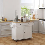 HOMCOM Kitchen Island with Storage, Farmhouse Rolling Kitchen Island Cart on Wheels with Drawer, 2 Cabinets, Rubberwood Top