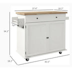 HOMCOM Kitchen Island with Storage, Farmhouse Rolling Kitchen Island Cart on Wheels with Drawer, 2 Cabinets, Rubberwood Top