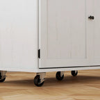 HOMCOM Kitchen Island with Storage, Farmhouse Rolling Kitchen Island Cart on Wheels with Drawer, 2 Cabinets, Rubberwood Top