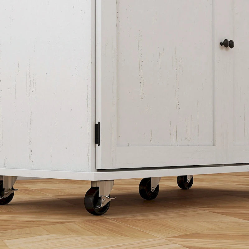HOMCOM Kitchen Island with Storage, Farmhouse Rolling Kitchen Island Cart on Wheels with Drawer, 2 Cabinets, Rubberwood Top