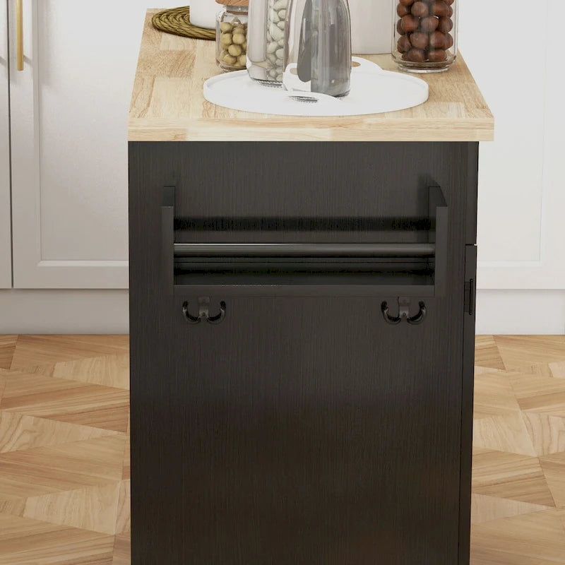 HOMCOM Kitchen Island with Storage, Farmhouse Rolling Kitchen Island Cart on Wheels with Drawer, 2 Cabinets, Rubberwood Top