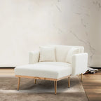 62 L Chaise Lounge Indoor, Modern Teddy Fabric Sleeper Chair Bed for Living Room, Convertible Lounge Chair with Iron Legs