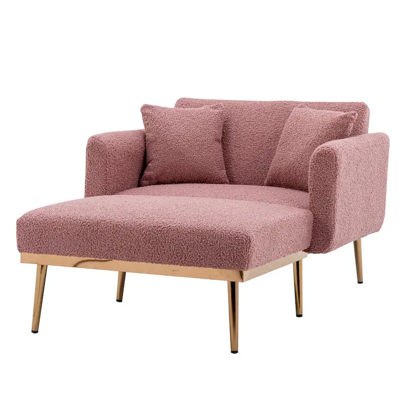 62 L Chaise Lounge Indoor, Modern Teddy Fabric Sleeper Chair Bed for Living Room, Convertible Lounge Chair with Iron Legs