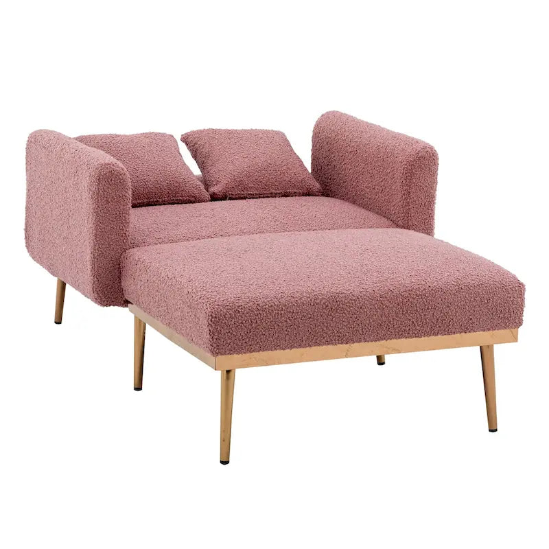 62 L Chaise Lounge Indoor, Modern Teddy Fabric Sleeper Chair Bed for Living Room, Convertible Lounge Chair with Iron Legs