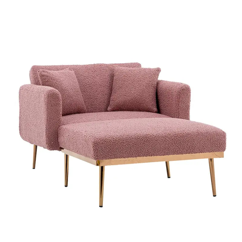 62 L Chaise Lounge Indoor, Modern Teddy Fabric Sleeper Chair Bed for Living Room, Convertible Lounge Chair with Iron Legs