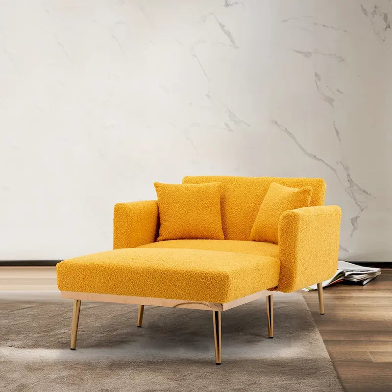 62 L Chaise Lounge Indoor, Modern Teddy Fabric Sleeper Chair Bed for Living Room, Convertible Lounge Chair with Iron Legs