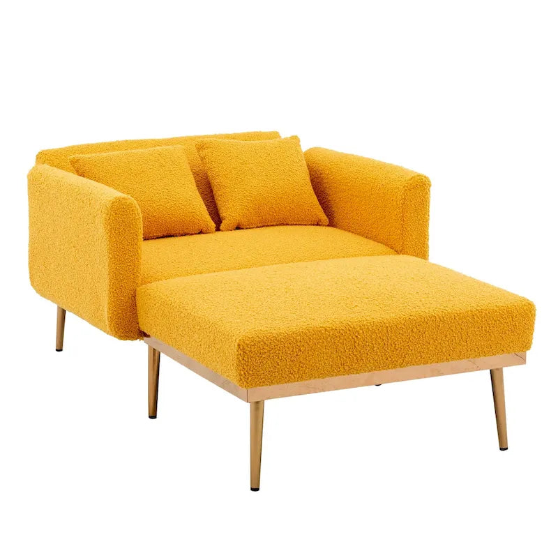 62 L Chaise Lounge Indoor, Modern Teddy Fabric Sleeper Chair Bed for Living Room, Convertible Lounge Chair with Iron Legs