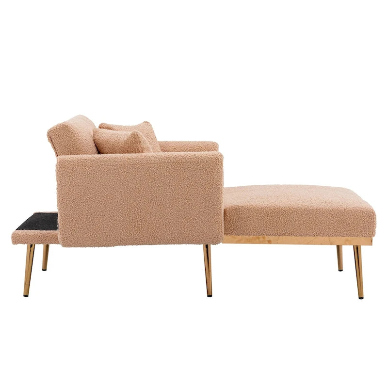 62 L Chaise Lounge Indoor, Modern Teddy Fabric Sleeper Chair Bed for Living Room, Convertible Lounge Chair with Iron Legs