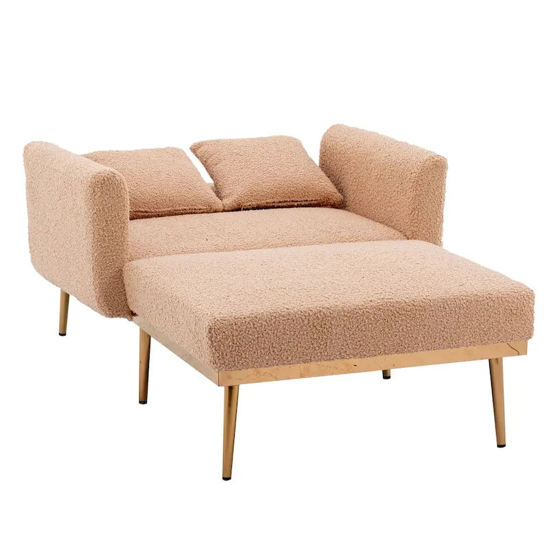 62 L Chaise Lounge Indoor, Modern Teddy Fabric Sleeper Chair Bed for Living Room, Convertible Lounge Chair with Iron Legs