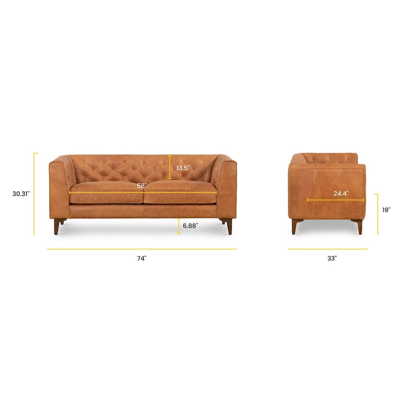 Poly & Bark Essex 74 Apartment Sofa - Full Grain Genuine Italian Leather