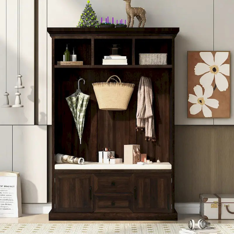 Hall Tree with 3 HooksCoat Hanger, Entryway Bench,Storage Bench, 3-in-1 Design,47.2INCH,for Entrance,Hallway