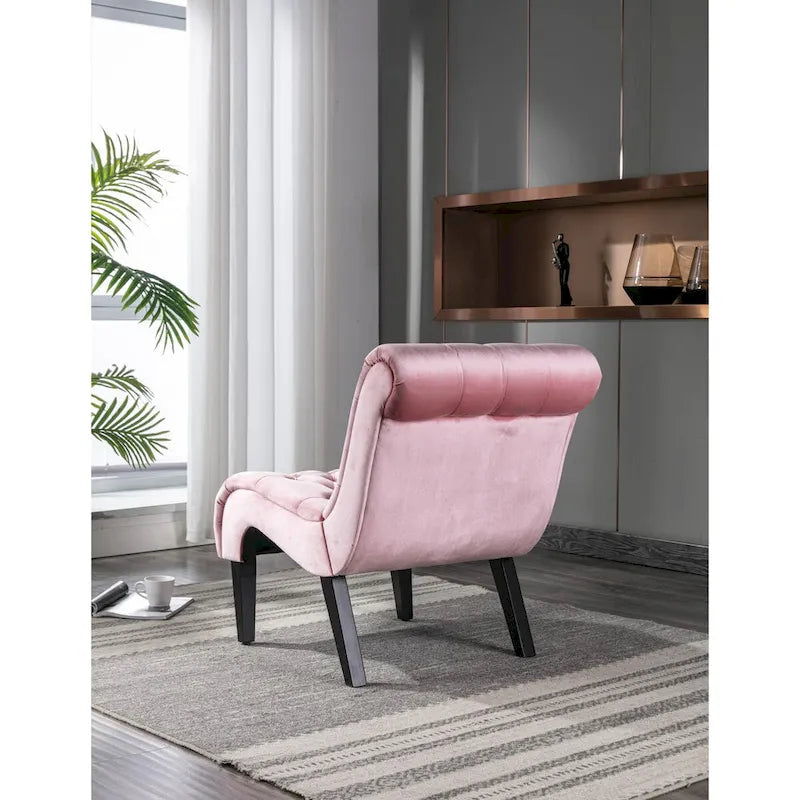 Velvet Armless Accent Chair, Button Tufted Slipper Chair, Side Chair, Lounge Chair