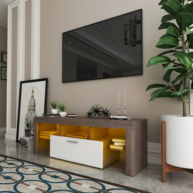 Morden 51-inch TV Stand for TVs up to 55-in with LED Color Changing Lights