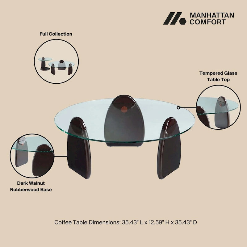 Manhattan Comfort Artesia Dark Walnut Modern Coffee Table