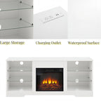 58W Fireplace TV Stand with 18 Fireplace, LED Light, USB Outlet - 58W*15.5D*24.4H