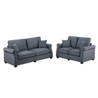 2 Piece Corduroy Upholstered Sofa Set with Thick Back and Seat