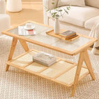 2-Tier Rectangular Coffee Table, Glass Top Sofa Table - 39.4L x 19.7W x 19.7D