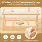 2-Tier Rectangular Coffee Table, Glass Top Sofa Table - 39.4L x 19.7W x 19.7D