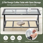 2-Tier Rectangular Coffee Table, Glass Top Sofa Table - 39.4L x 19.7W x 19.7D