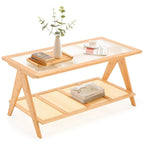 2-Tier Rectangular Coffee Table, Glass Top Sofa Table - 39.4L x 19.7W x 19.7D