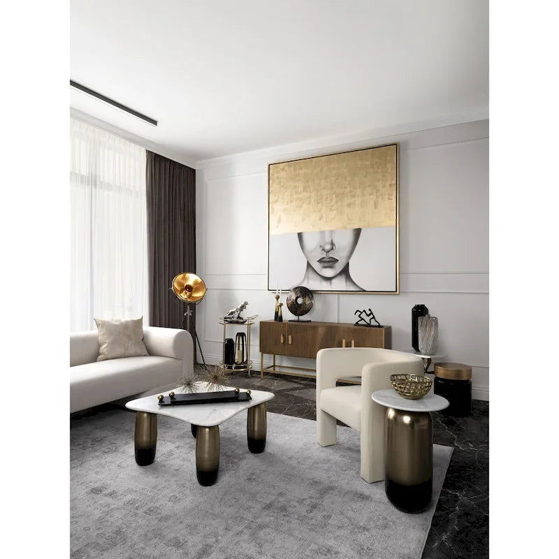 Sagebrook Home Modern Marble/Metal Neutral White and Gold Side Table - 16 x 16 x 23