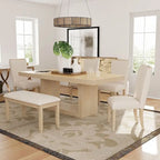 Contemporary 6-Piece Extendable Wood Dining Table Set Kitchen Table Set with Upholstered Bench and 4 Dining Chairs