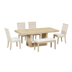 Contemporary 6-Piece Extendable Wood Dining Table Set Kitchen Table Set with Upholstered Bench and 4 Dining Chairs