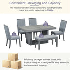 Contemporary 6-Piece Extendable Wood Dining Table Set Kitchen Table Set with Upholstered Bench and 4 Dining Chairs