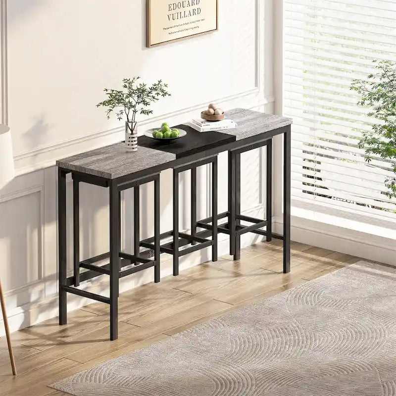 Kitchen Dining Table,Pub Table,Long Dining Table Set with 3 Stools
