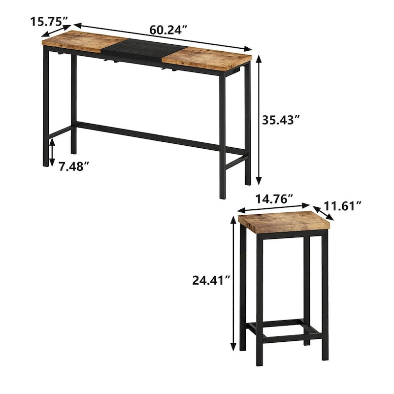 Kitchen Dining Table,Pub Table,Long Dining Table Set with 3 Stools